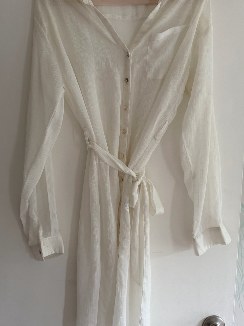Pink Lily White Button-Front Tie-Waist sheer cover up dress size M resort wear